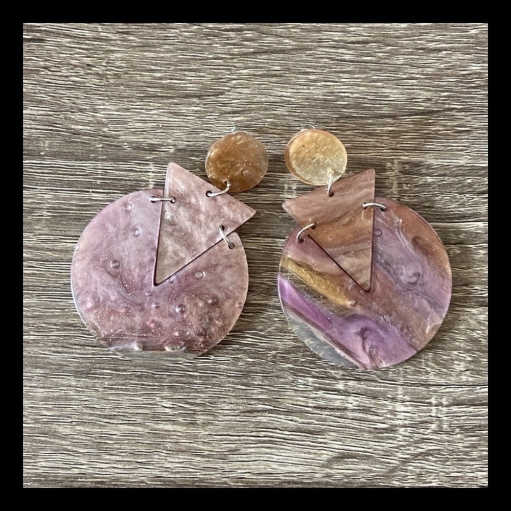 Vintage 80s geometric earrings glamoratti glam sparkly resin fashion jewelry